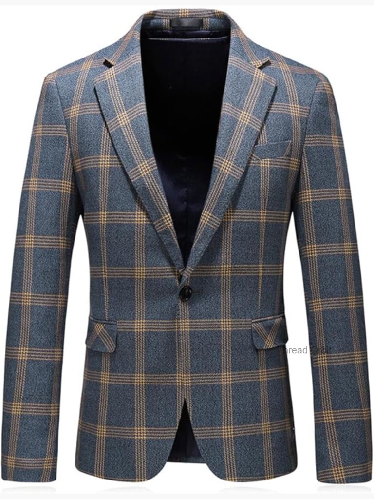 Men's Slim Fit Plaid Blazer Sport Coat Polyester Casual Wedding Party